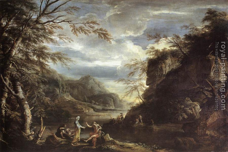Salvator Rosa : River Landscape with Apollo and the Cumean Sibyl